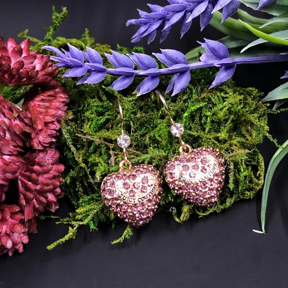 Juicy Couture Gold Tone Pink Crystal Heart Earrings - Picture 7 of 13